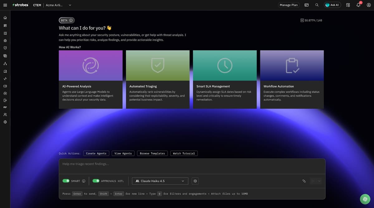 Strobes AI overview screen SMART mode enabled HITL toggle