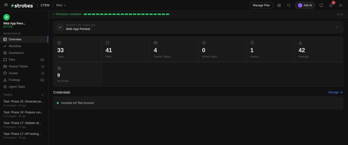 Strobes AI chat interface with quick actions surfacing common workflows
