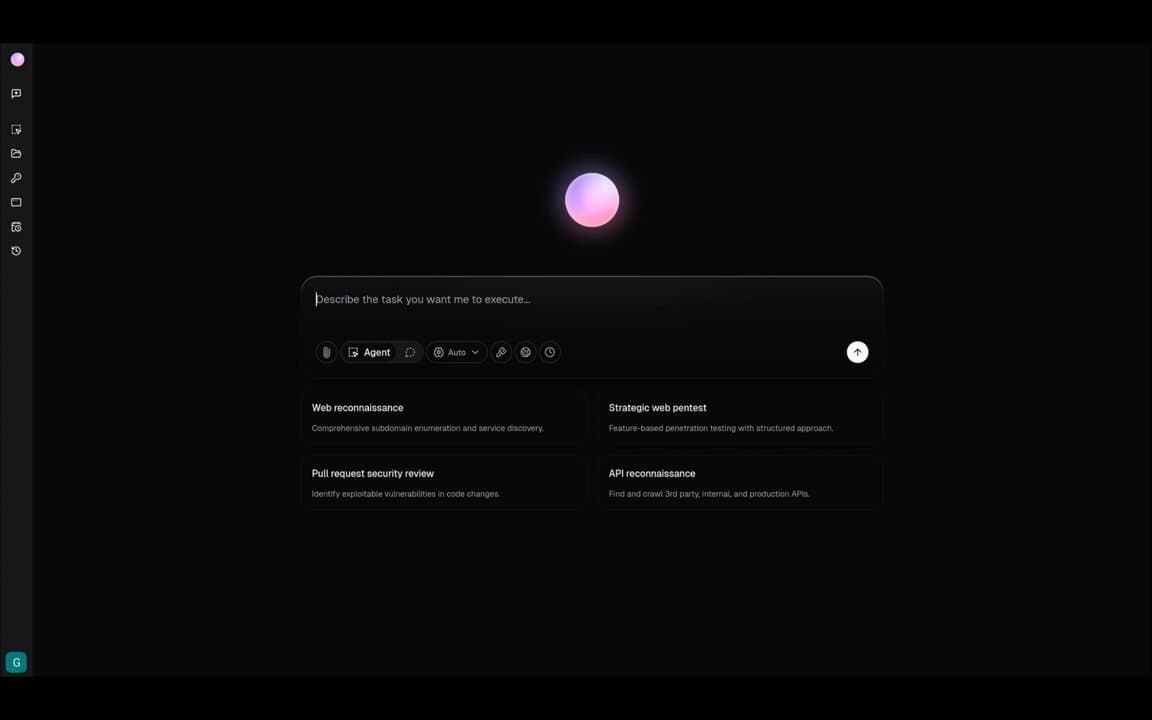 ProjectDiscovery Neo agentic pentesting interface with web reconnaissance, strategic web pentest, pull request security review and API reconnaissance options