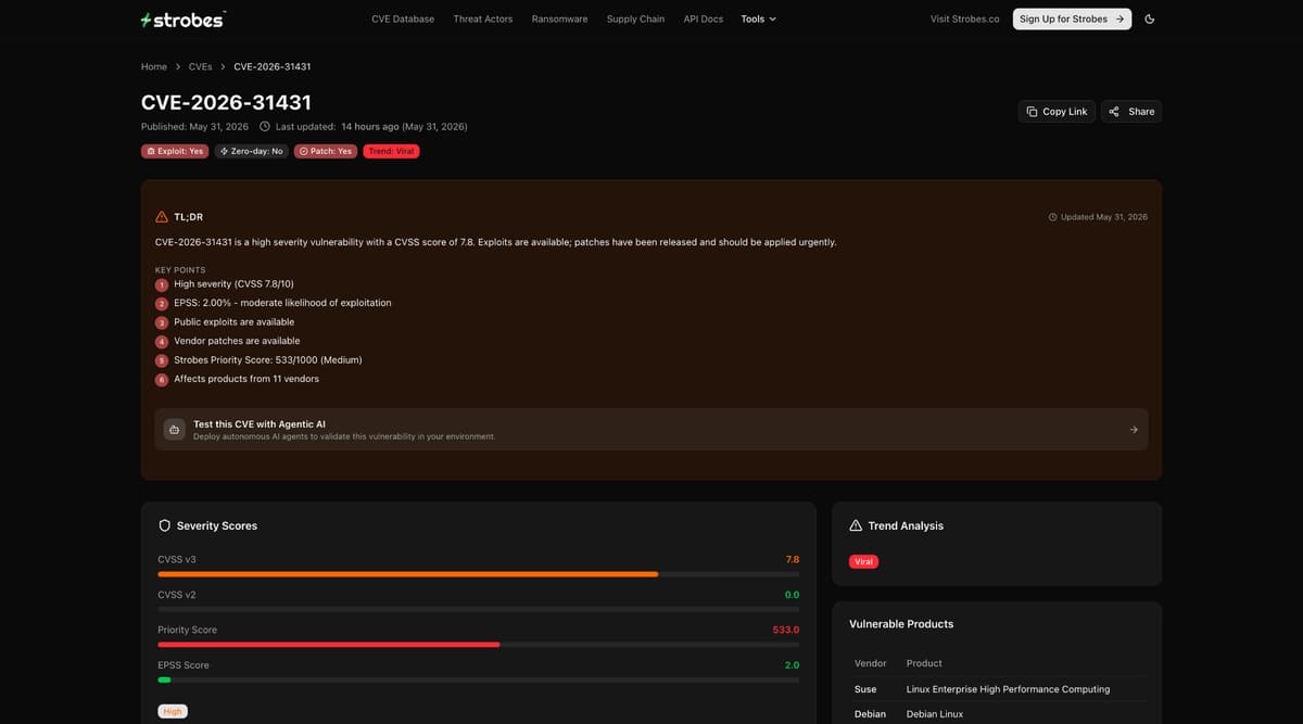 CVE-2026-31431 - Linux Kernel Copy Fail Local Privilege Escalation