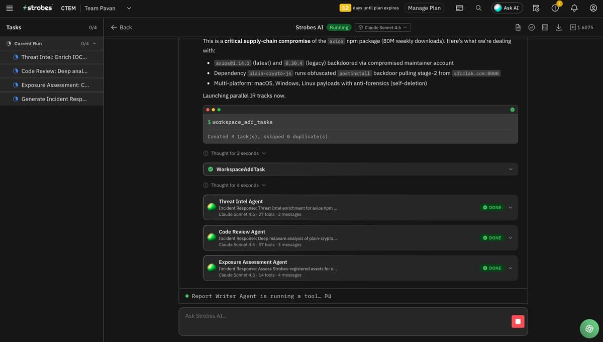 Strobes AI conducting parallel incident response