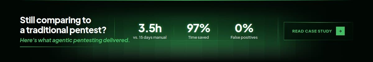 Agentic pentesting delivered 3.5 hours vs 15 days manual, 97% time saved, 0% false positives - case study results