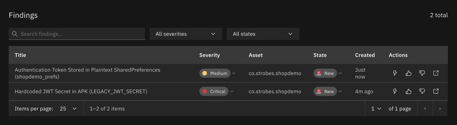Android app pentest findings added to the Strobes workspace